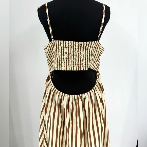 Lulus NWOT Exceptionally Pristine Brown/Cream Striped Cutout Midi Dress, Size XL - Picture 11 of 14